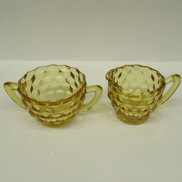 Jeannette Depression Glass Yellow CUBE CUBIST Small Creamer and Sugar Bowl - Picture 2 of 4